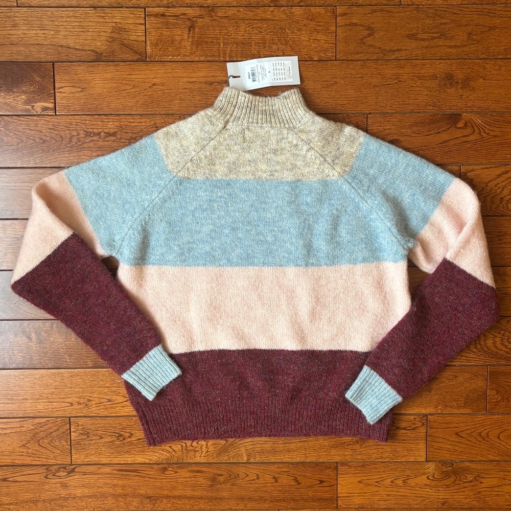 NWT Striped Mock Neck Pullover Knit Wool Sweater (Grey, Blue, Pink, Maroon) ONLY